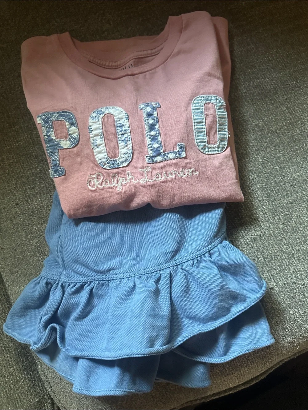 Ralph Lauren Pink Logo Tee with Light Blue Ruffle Skort